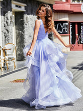 Robe de Soirée Princesse en Tulle à Col en V Longueur au Sol Lavande Grande Taille