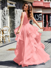 Robe de Soirée Princesse en Tulle à Col en V Longueur au Sol Flamant Grande Taille