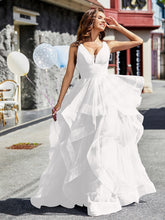 Robe de Soirée Princesse en Tulle à Col en V Longueur au Sol Ivoire
