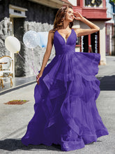 Robe de Soirée Princesse en Tulle à Col en V Longueur au Sol Régence