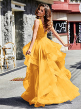 Robe de Soirée Princesse en Tulle à Col en V Longueur au Sol Mandarine