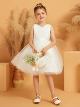Robe de Fille à Col en V et Longueur aux Genoux avec Nœud