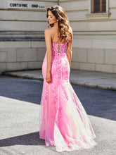 Robe de Soirée Sirène/Trompette avec Traîne Balayage en Dentelle Tulle Rose Grande Taille