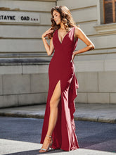 Robe de Soirée Sirène/Trompette avec Traîne Balayage en Jersey Bordeaux Grande Taille