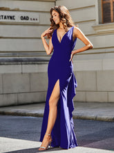 Robe de Soirée Sirène/Trompette avec Traîne Balayage en Jersey Bleu Royale