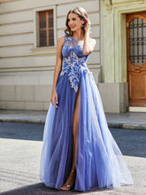 Robe de Soirée de A-ligne en Tulle à Une Épaule Longueur au Sol Orageux Grande Taille
