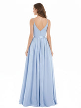 Bretelle Spaghetti Mousseline Robe de Demoiselle d'Honneur Bleu Ciel