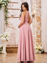Robe de Demoiselle d'Honneur en Mousseline à Col Licou Longueur au Sol Rose Poudré