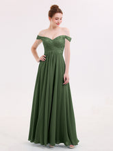 Robe avec Hors de l'épaule Mousseline et Dentelle Empire Olive Verte