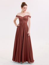 Robe avec Hors de l'épaule Mousseline et Dentelle Empire terracotta