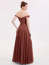 Robe avec Hors de l'épaule Mousseline et Dentelle Empire terracotta