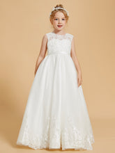 Robe de Fille en Tulle et Dentelle Brodée Longueur au Sol