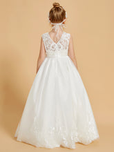 Robe de Fille en Tulle et Dentelle Brodée Longueur au Sol