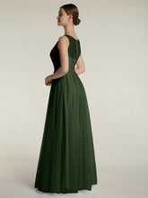 Illusion Col En V Tulle Robes Longues Olive Verte