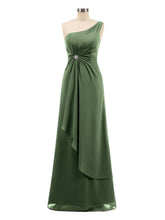 Une Epaule Mousseline Robe avec Jupe Cascade Olive Verte