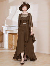 Robe en Mousseline à Col Illusion avec Veste Brun