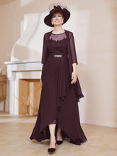Robe en Mousseline à Col Illusion avec Veste Cabernet