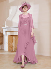 Robe en Mousseline à Col Illusion avec Veste Flamant