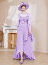 Robe en Mousseline à Col Illusion avec Veste Lilas