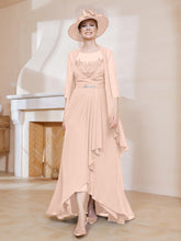 Robe en Mousseline à Col Illusion avec Veste Rose Perle