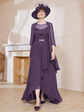 Robe en Mousseline à Col Illusion avec Veste Plum