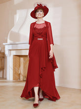 Robe en Mousseline à Col Illusion avec Veste Rouge
