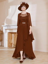 Robe en Mousseline à Col Illusion avec Veste Terracotta