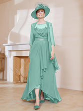 Robe en Mousseline à Col Illusion avec Veste Turquoise