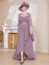Robe en Mousseline à Col Illusion avec Veste Vintage Mauve