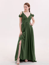 Profond Col en V Sexy Mousseline Robe avec Fente Olive Verte