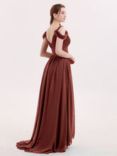 Profond Col en V Sexy Mousseline Robe avec Fente terracotta
