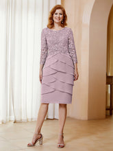 Robe Fourreau en Mousseline et Dentelle à Manches Longues avec Longueur de Mollet Dusk