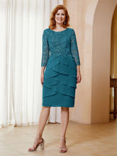 Robe Fourreau en Mousseline et Dentelle à Manches Longues avec Longueur de Mollet Bleu Encre