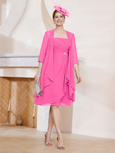Robe de A-ligne en Mousseline à Encolure Carrée Longueur aux Genoux avec Veste Azalée