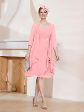 Robe de A-ligne en Mousseline à Encolure Carrée Longueur aux Genoux avec Veste Flamant
