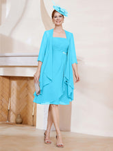 Robe de A-ligne en Mousseline à Encolure Carrée Longueur aux Genoux avec Veste Piscine