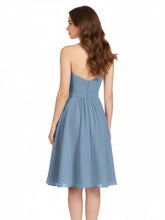Col en Cœur Longueur de Genou Mousseline Robe Demoiselle d'honneur Bleu Poudré
