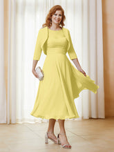 Robe de A-ligne en Mousseline et Dentelle à Col Illusion Longueur de Mollet Jonquille