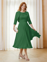 Robe de A-ligne en Mousseline et Dentelle à Col Illusion Longueur de Mollet Emeraude