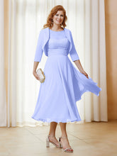 Robe de A-ligne en Mousseline et Dentelle à Col Illusion Longueur de Mollet Lavande