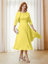 Robe de A-ligne en Mousseline et Dentelle à Col Illusion Longueur de Mollet Citron