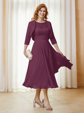 Robe de A-ligne en Mousseline et Dentelle à Col Illusion Longueur de Mollet Mûre