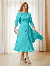 Robe de A-ligne en Mousseline et Dentelle à Col Illusion Longueur de Mollet Piscine