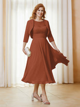 Robe de A-ligne en Mousseline et Dentelle à Col Illusion Longueur de Mollet Rouille