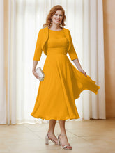 Robe de A-ligne en Mousseline et Dentelle à Col Illusion Longueur de Mollet Mandarine