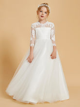 Robe de Fille en Dentelle à Manches 3/4 et Col en Scoop Longueur au Sol