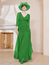 Robe de A-ligne Plissée en Mousseline Longueur au Sol Vert