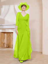 Robe de A-ligne Plissée en Mousseline Longueur au Sol Vert Citron