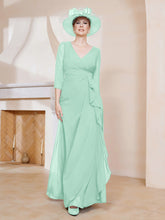Robe de A-ligne Plissée en Mousseline Longueur au Sol Vert Menthe