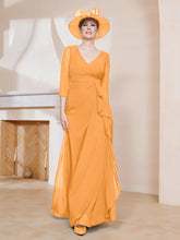 Robe de A-ligne Plissée en Mousseline Longueur au Sol Mandarine